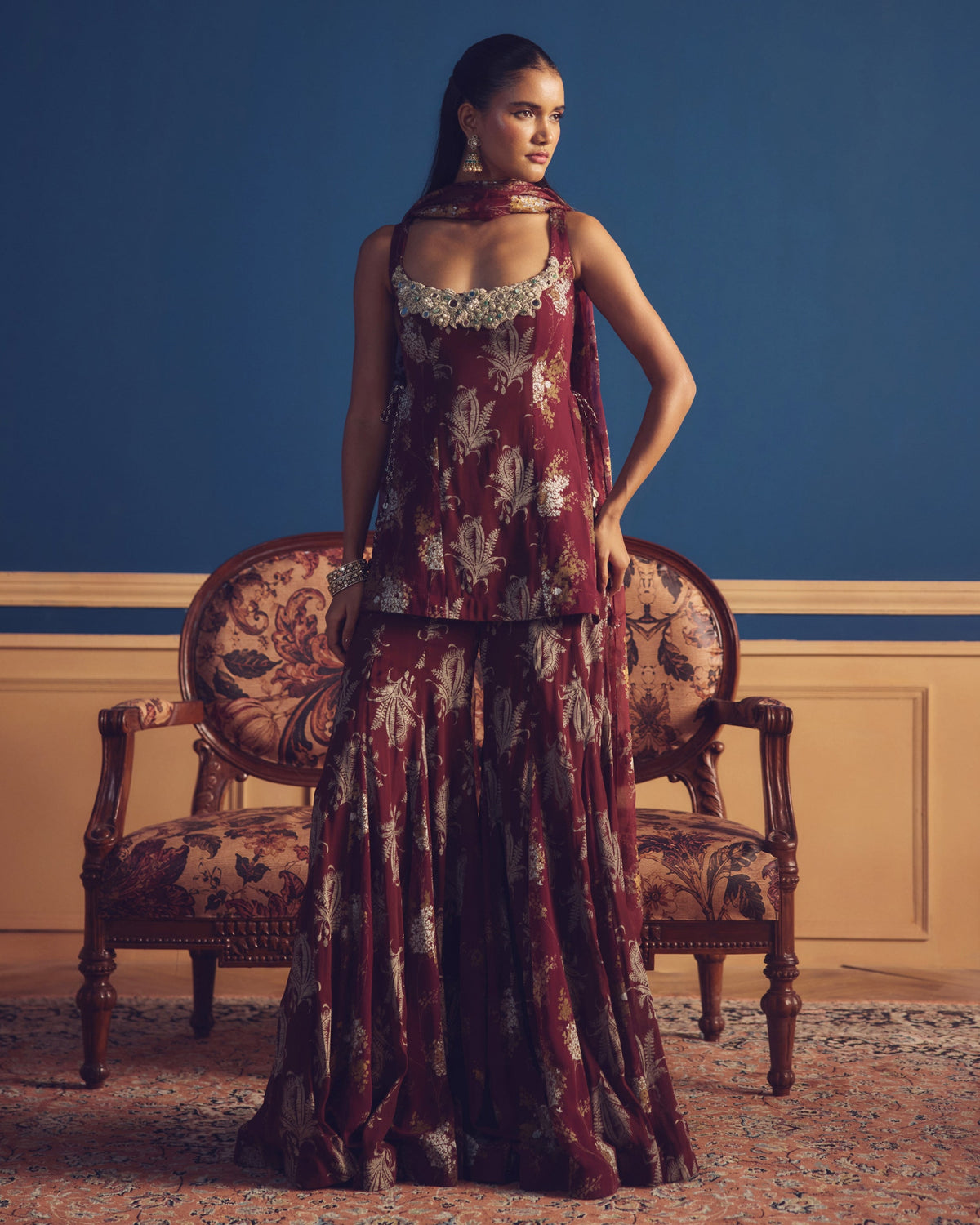 Lina Burgundy Kurta Sharara Set