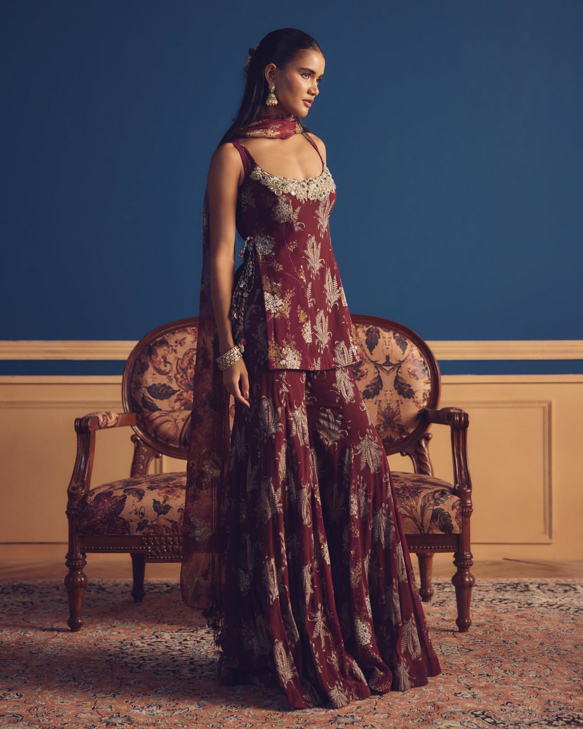Lina Burgundy Kurta Sharara Set
