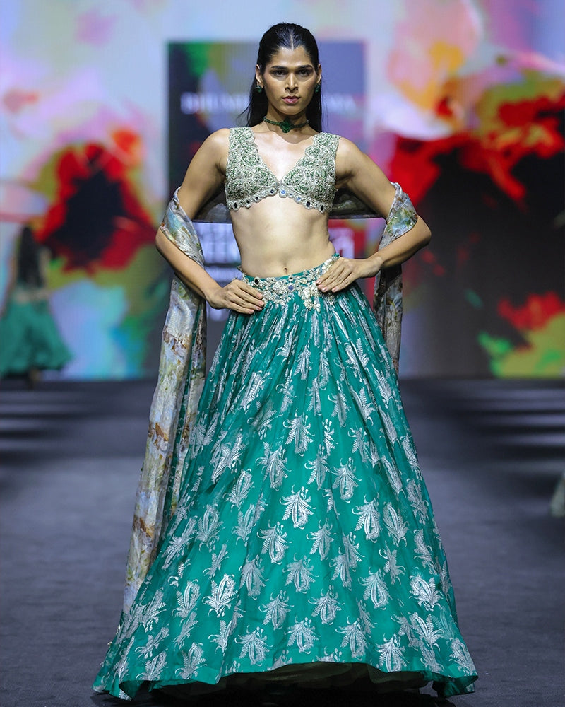Julia Teal Royal Bloom Lehenga Set