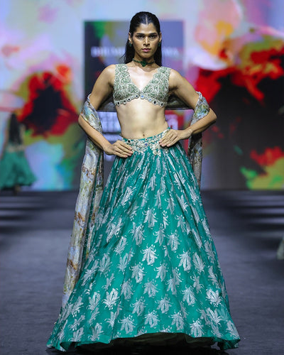 Julia Teal Royal Bloom Lehenga Set