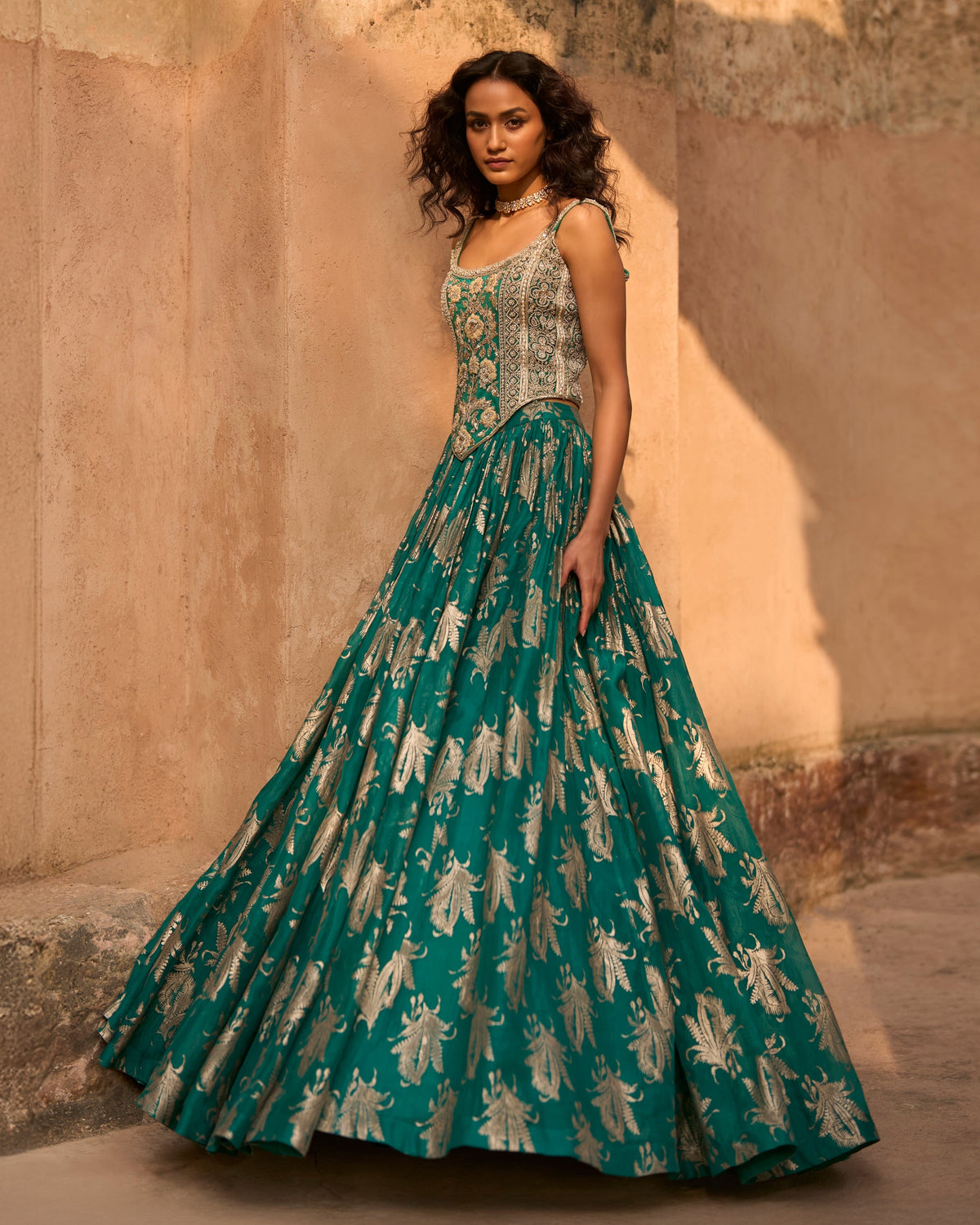 Raya Teal Royal Bloom Lehenga Set