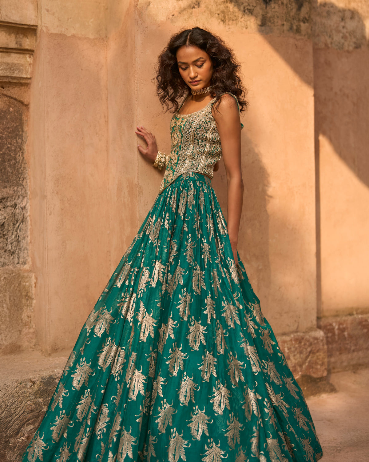 Raya Teal Royal Bloom Lehenga Set
