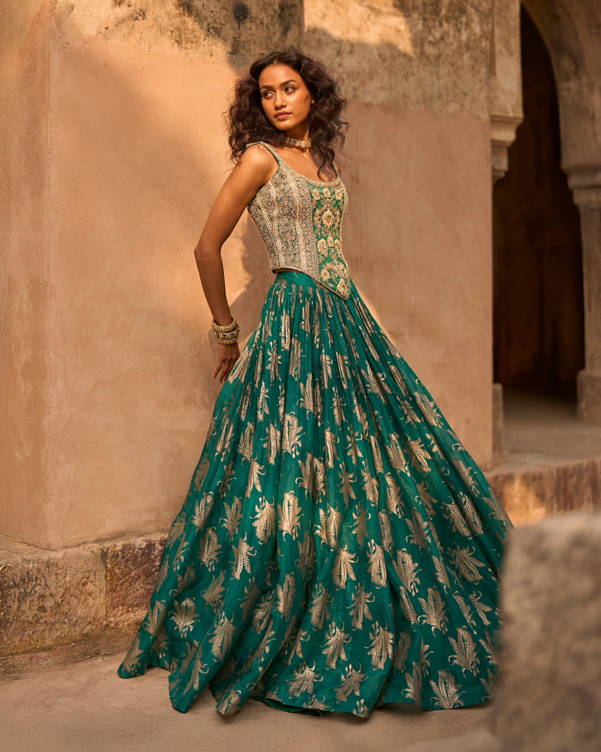 Raya Teal Royal Bloom Lehenga Set