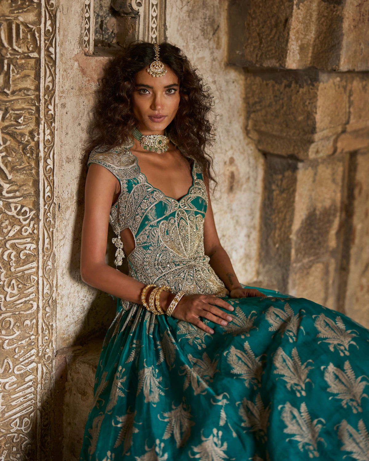 Raya Teal Royal Bloom Lehenga Set