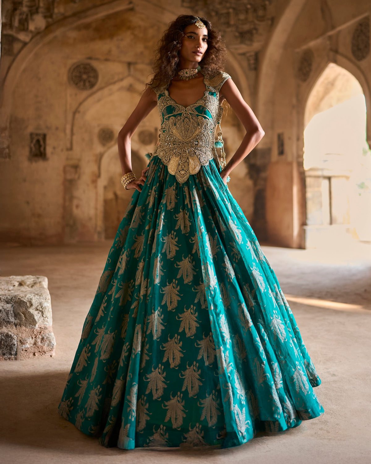Raya Teal Royal Bloom Lehenga Set