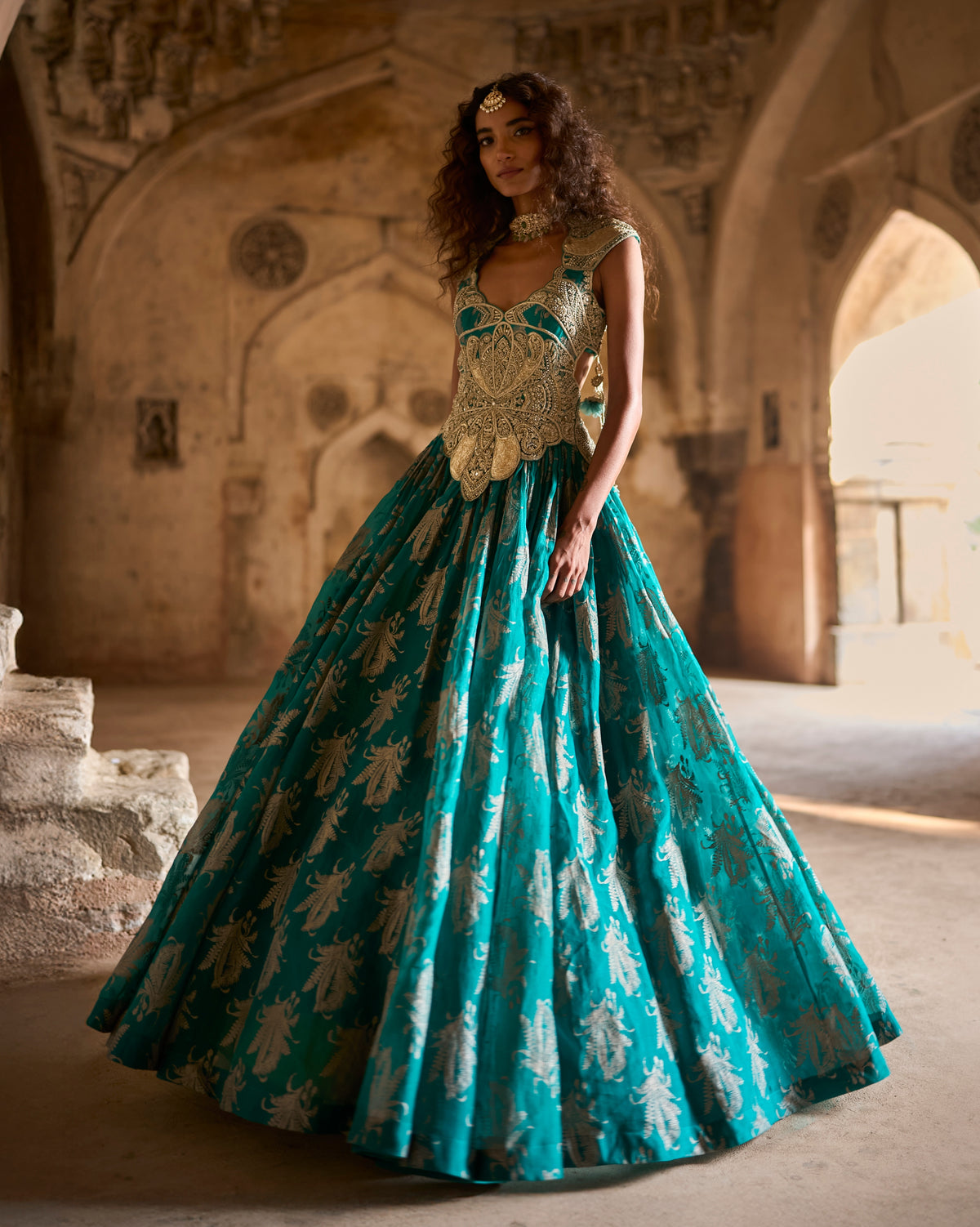 Raya Teal Royal Bloom Lehenga Set