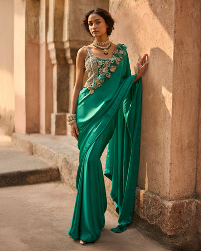 Hana Teal Green Corset Sari Set