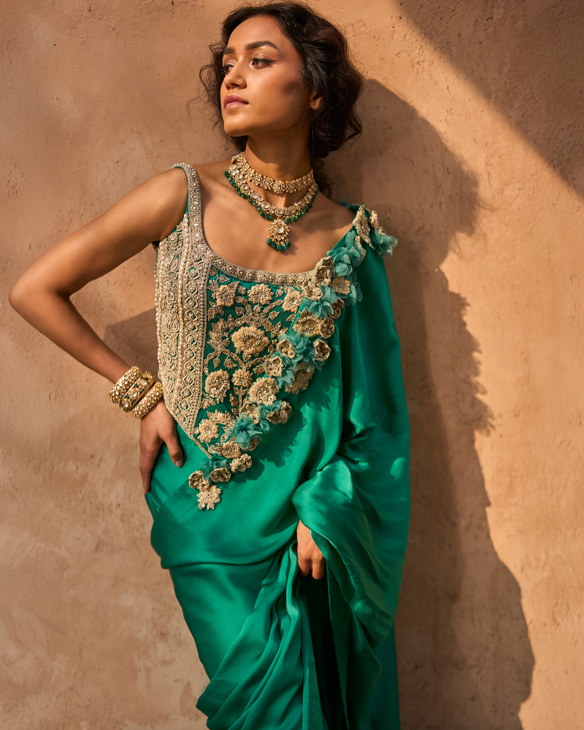 Hana Teal Green Corset Sari Set