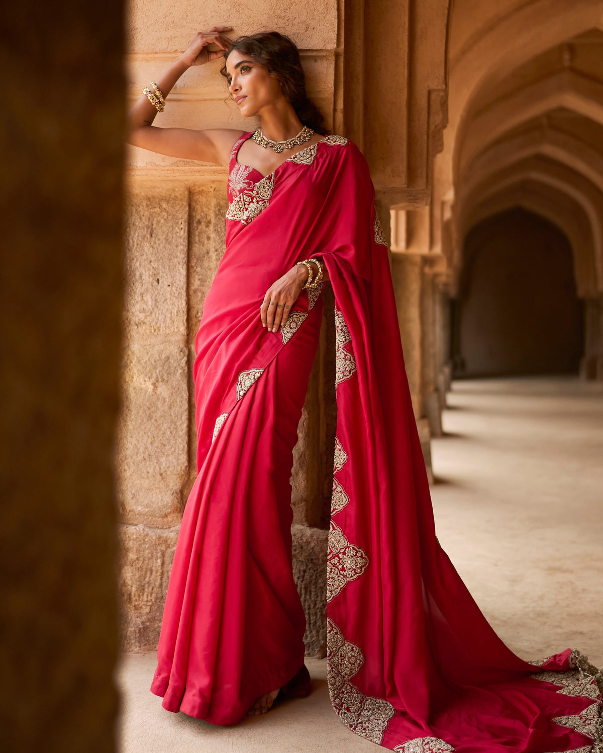 Mila Red Royal Bloom Sari Set