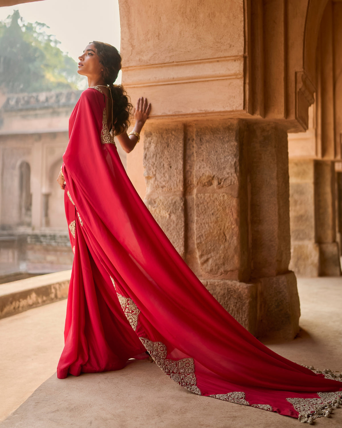 Mila Red Royal Bloom Sari Set