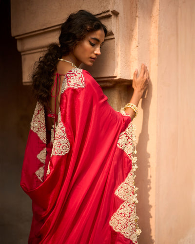 Mila Red Royal Bloom Sari Set