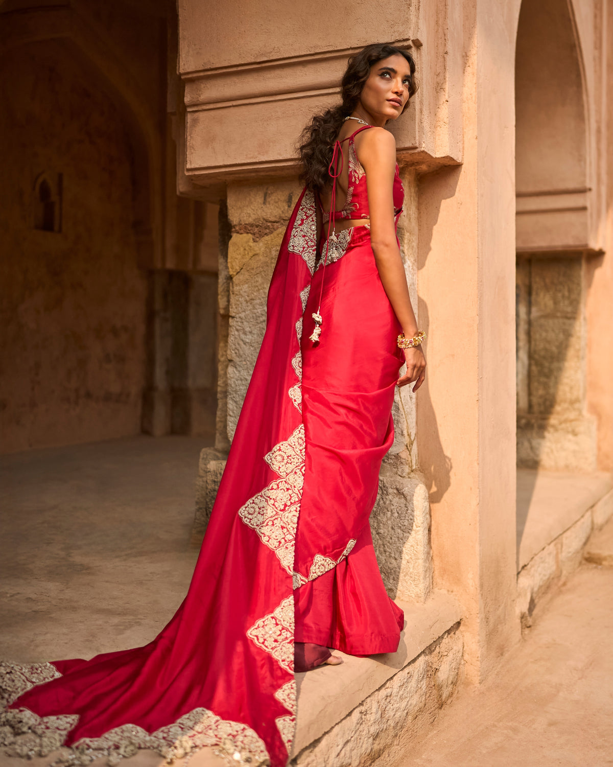 Mila Red Royal Bloom Sari Set