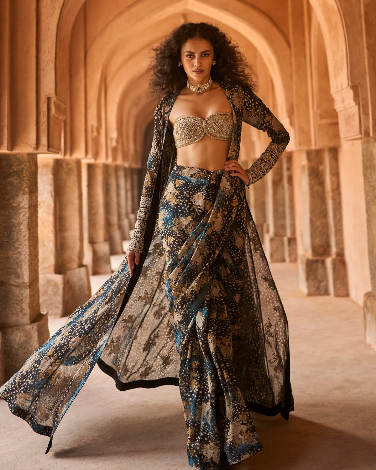 Maya Midnight Bloom Sari & Cape Set