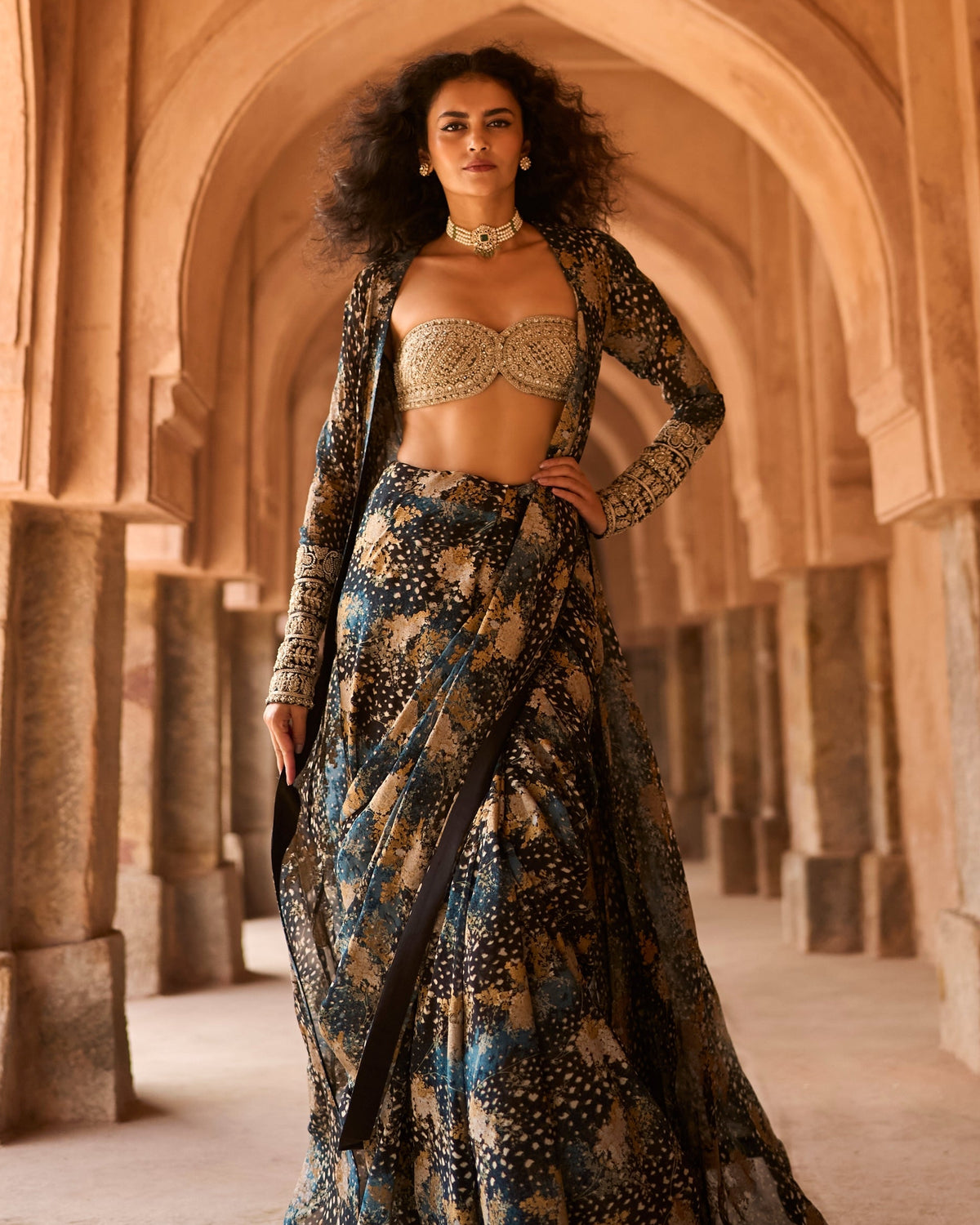 Maya Midnight Bloom Sari & Cape Set