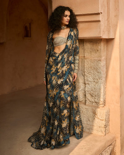 Maya Midnight Bloom Sari & Cape Set