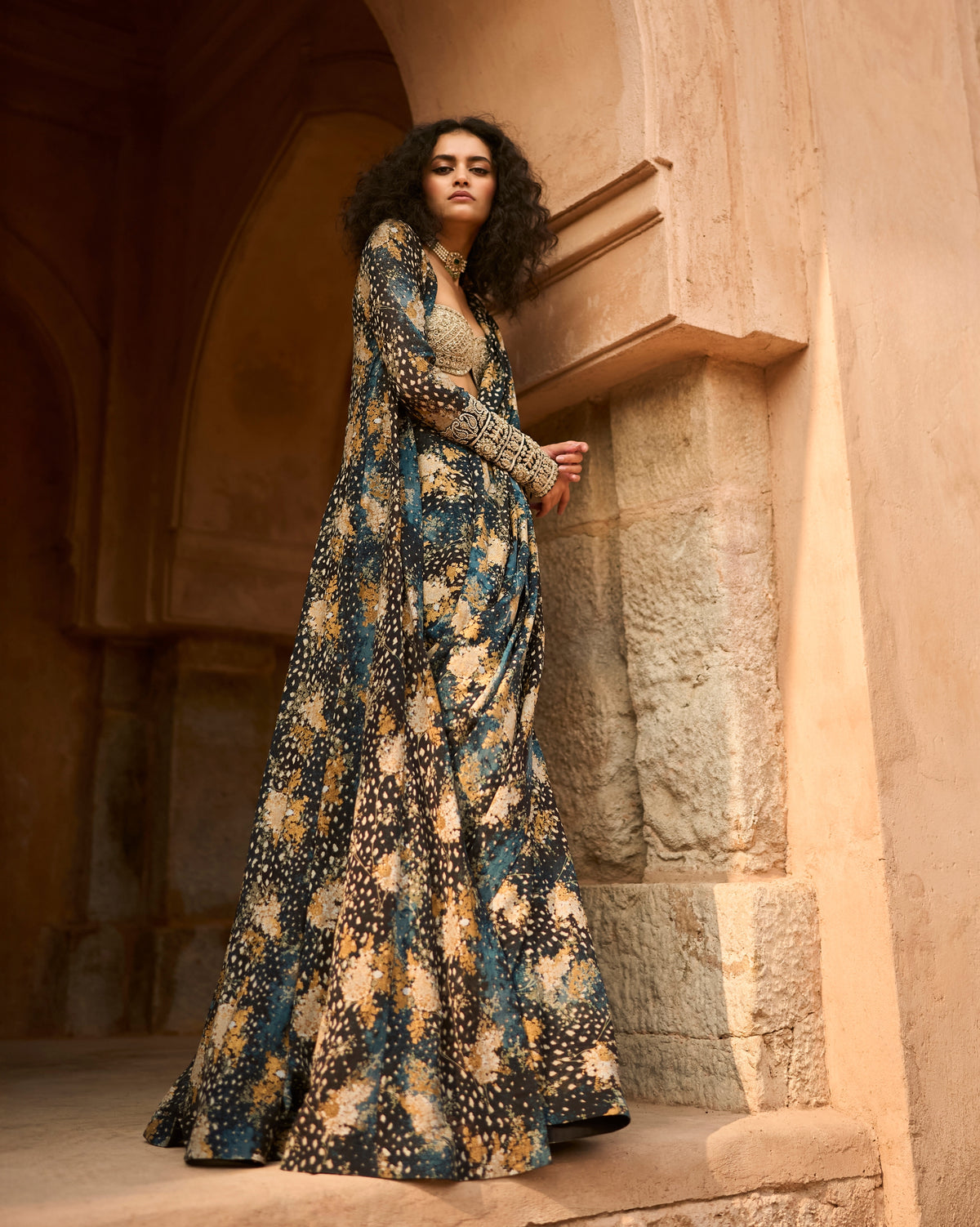 Maya Midnight Bloom Sari & Cape Set