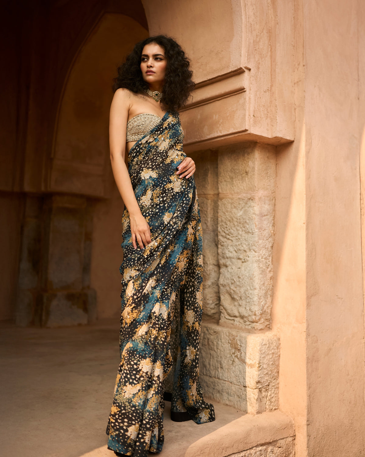 Maya Midnight Bloom Sari & Cape Set