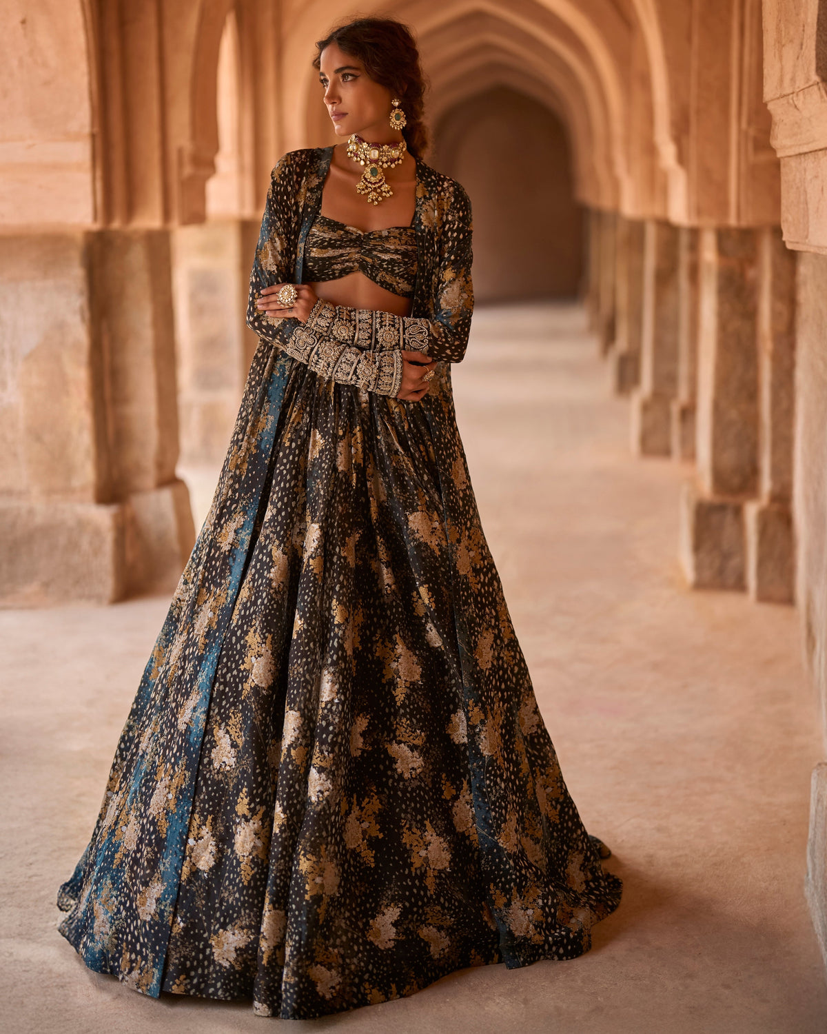 Adiva Midnight Bloom Skirt & Jacket Set