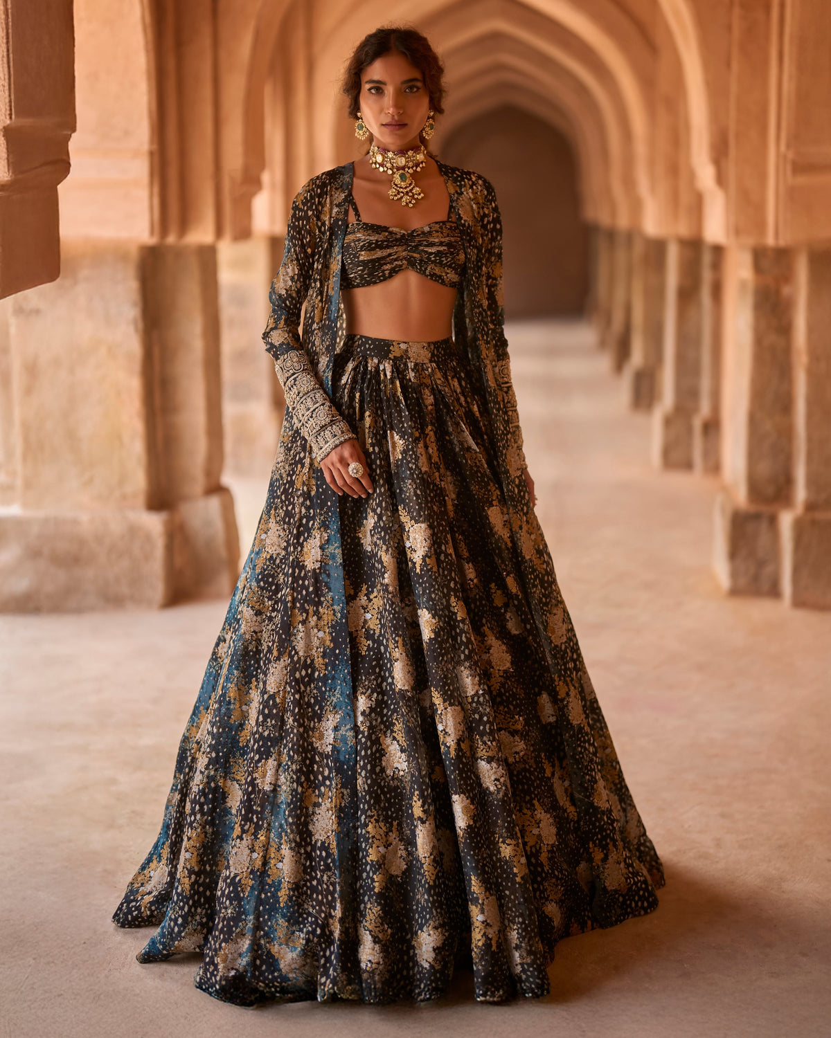 Adiva Midnight Bloom Skirt & Jacket Set