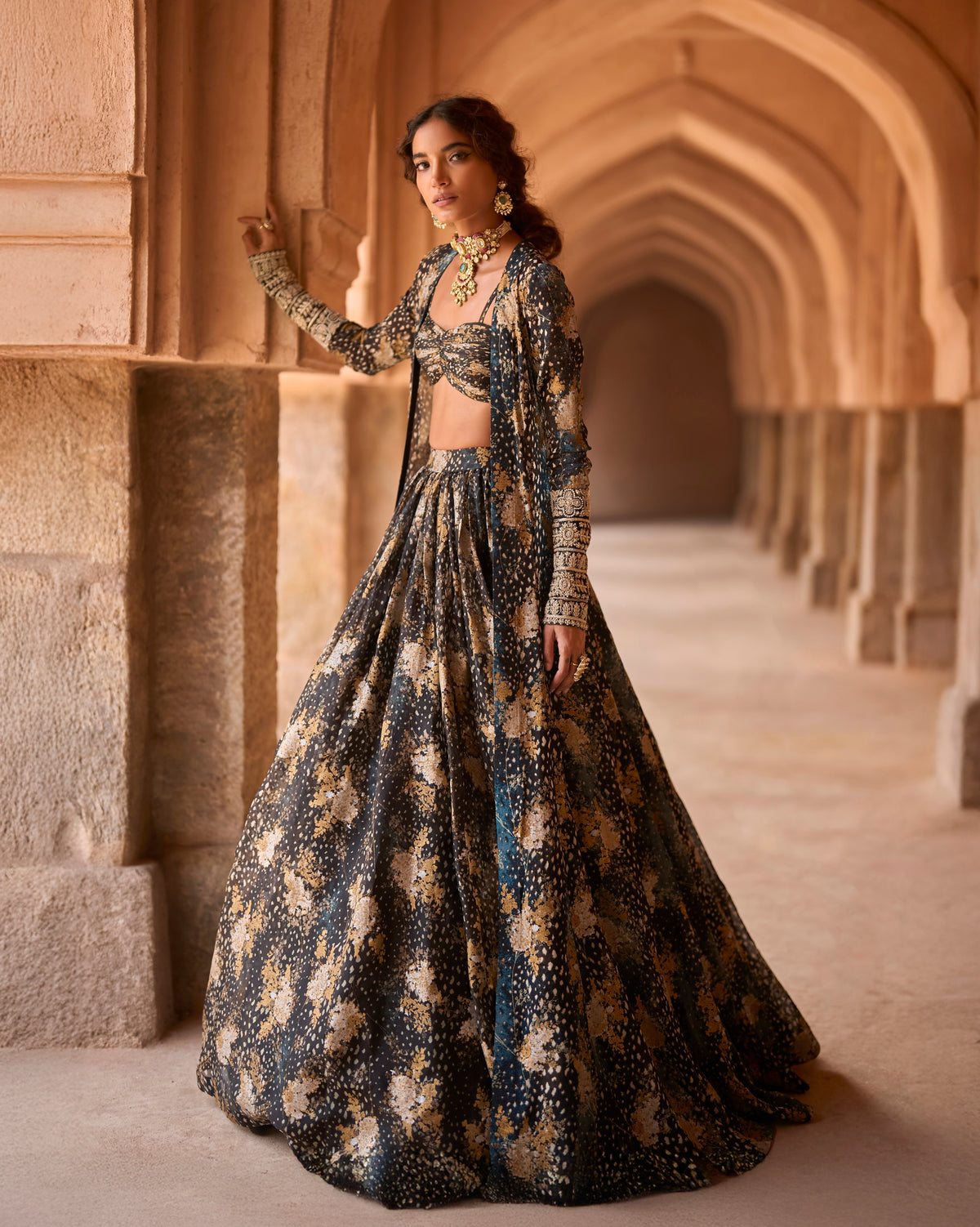 Adiva Midnight Bloom Skirt & Jacket Set
