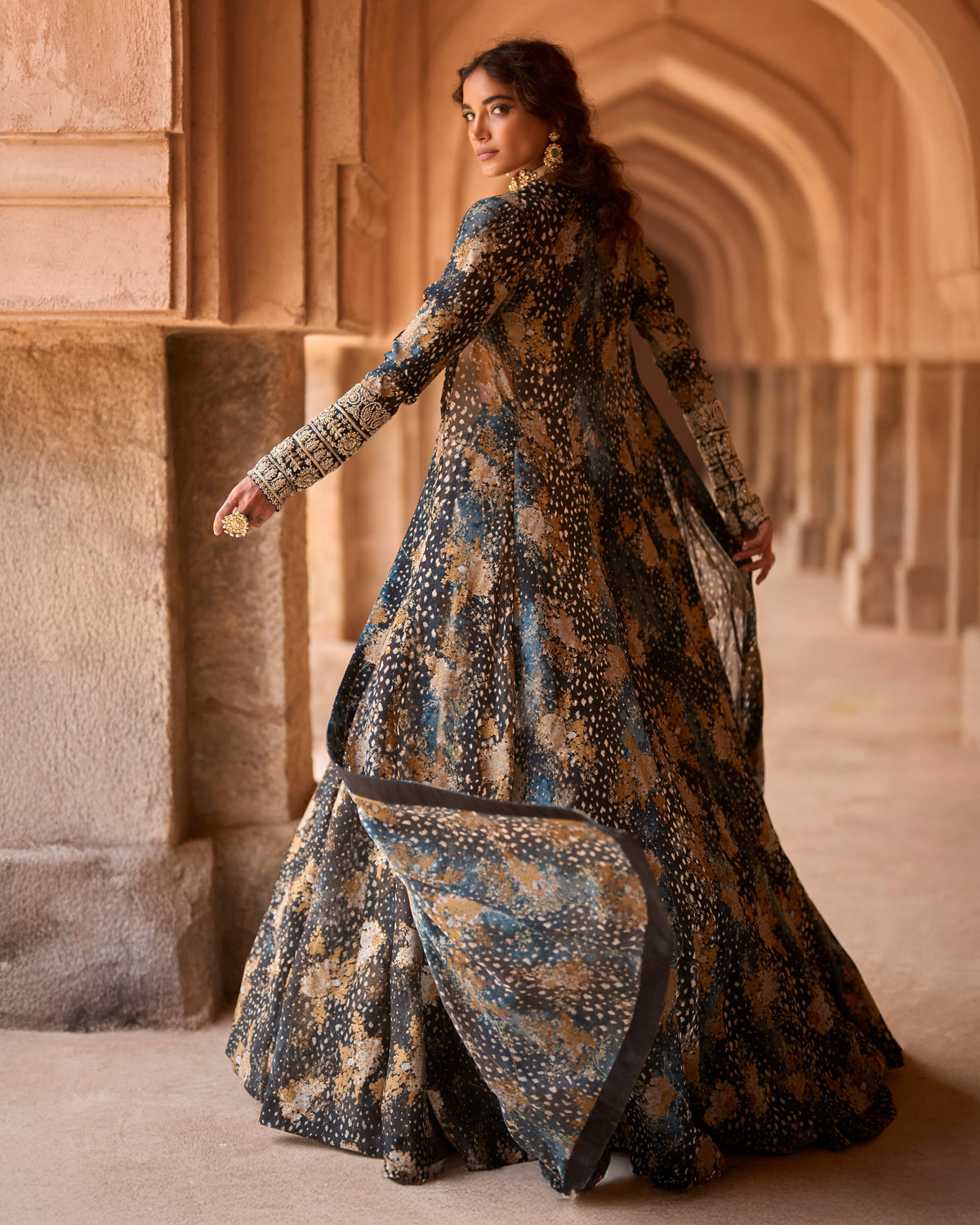 Adiva Midnight Bloom Skirt & Jacket Set