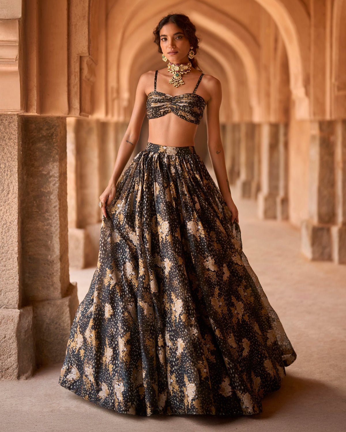 Adiva Midnight Bloom Skirt & Jacket Set