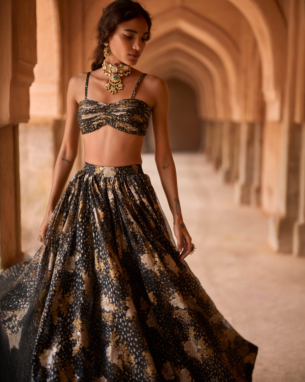 Adiva Midnight Bloom Skirt & Jacket Set