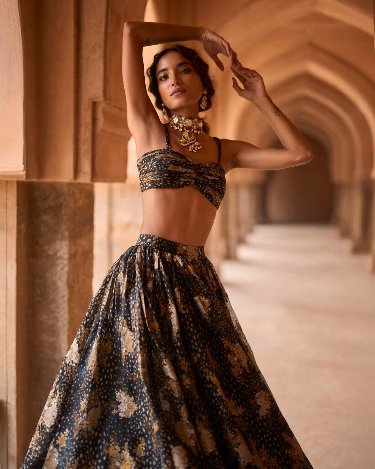 Adiva Midnight Bloom Skirt & Jacket Set
