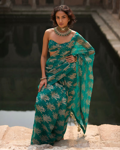 Daisy Teal Royal Bloom Sari Set