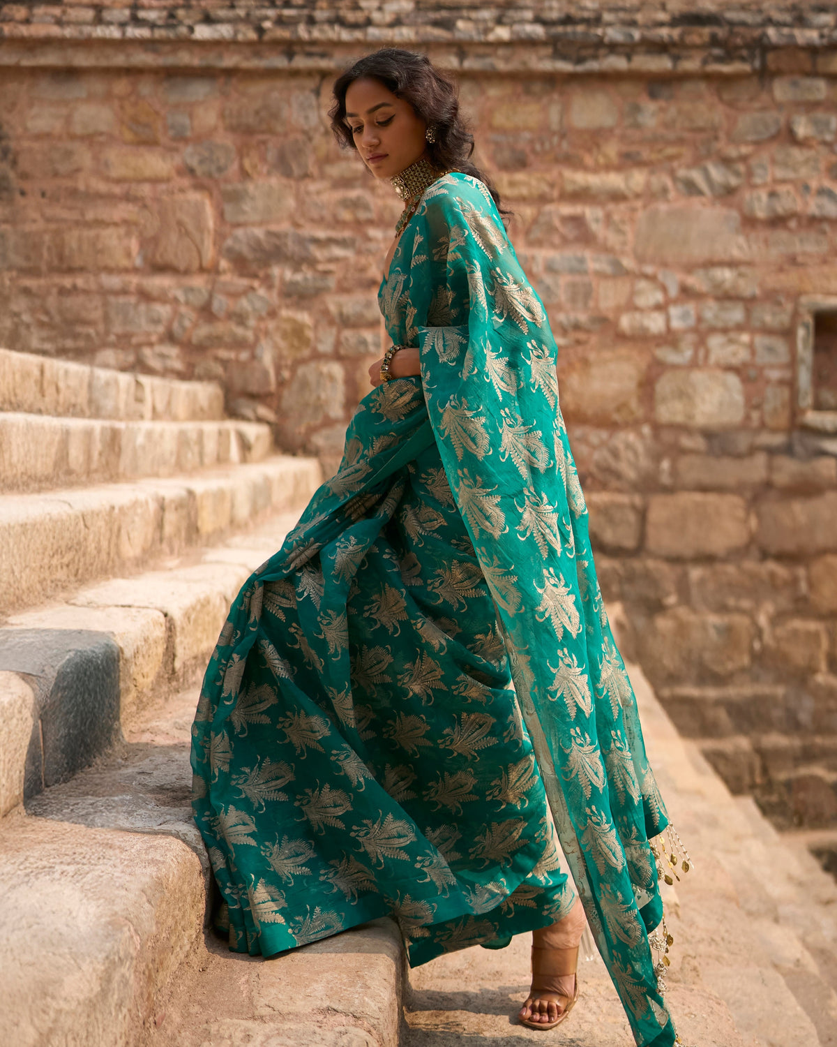 Daisy Teal Royal Bloom Sari Set