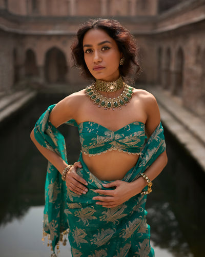 Daisy Teal Royal Bloom Sari Set