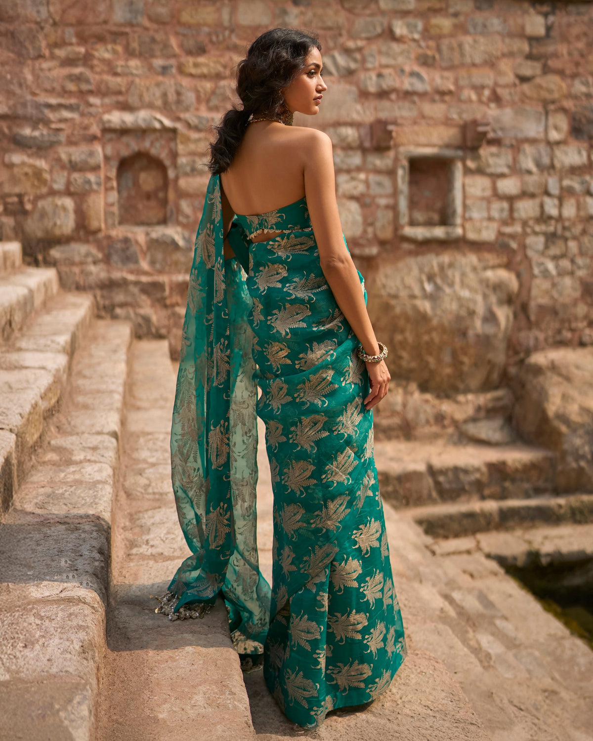 Daisy Teal Royal Bloom Sari Set