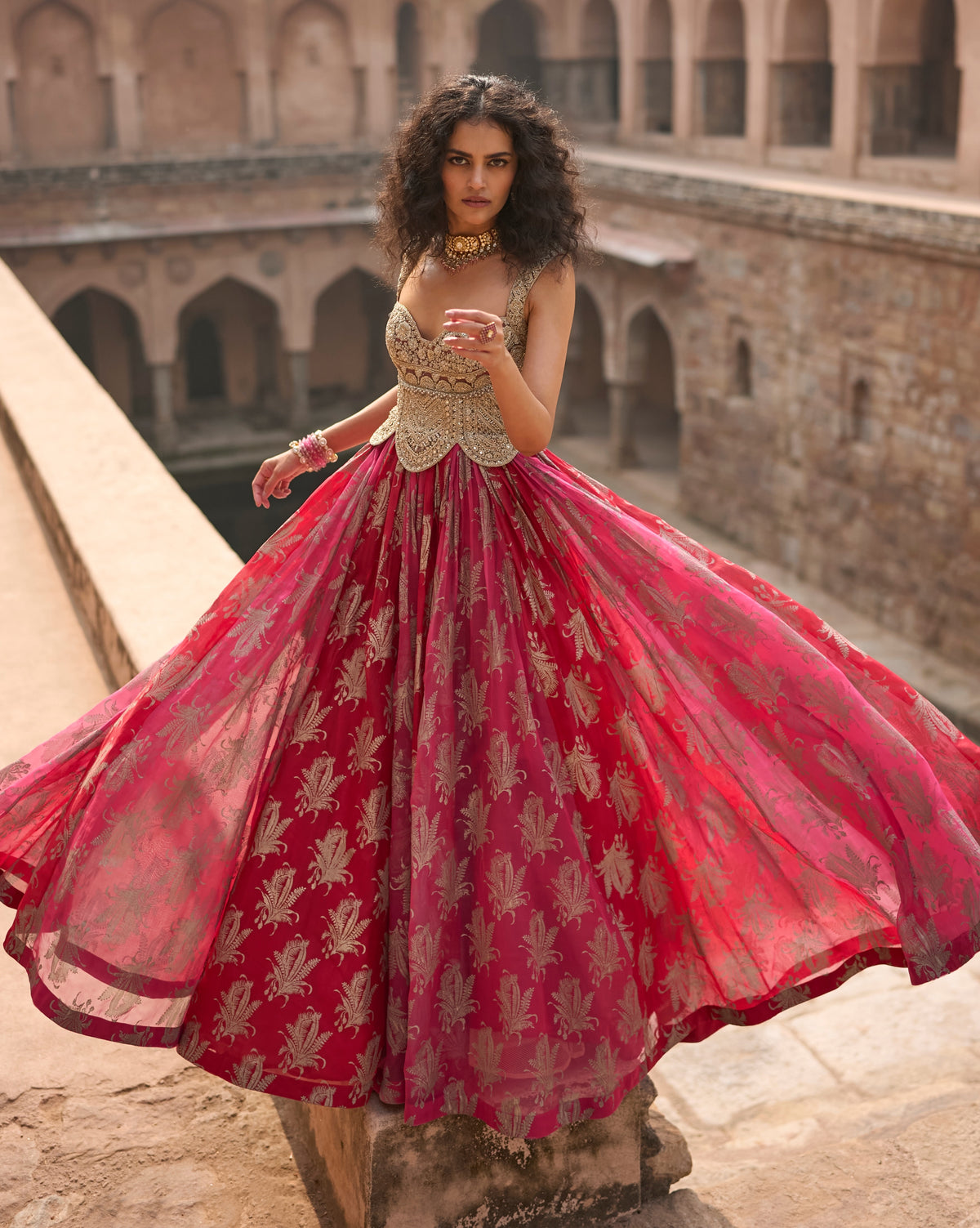 Zara Fuchsia & Red Anarkali