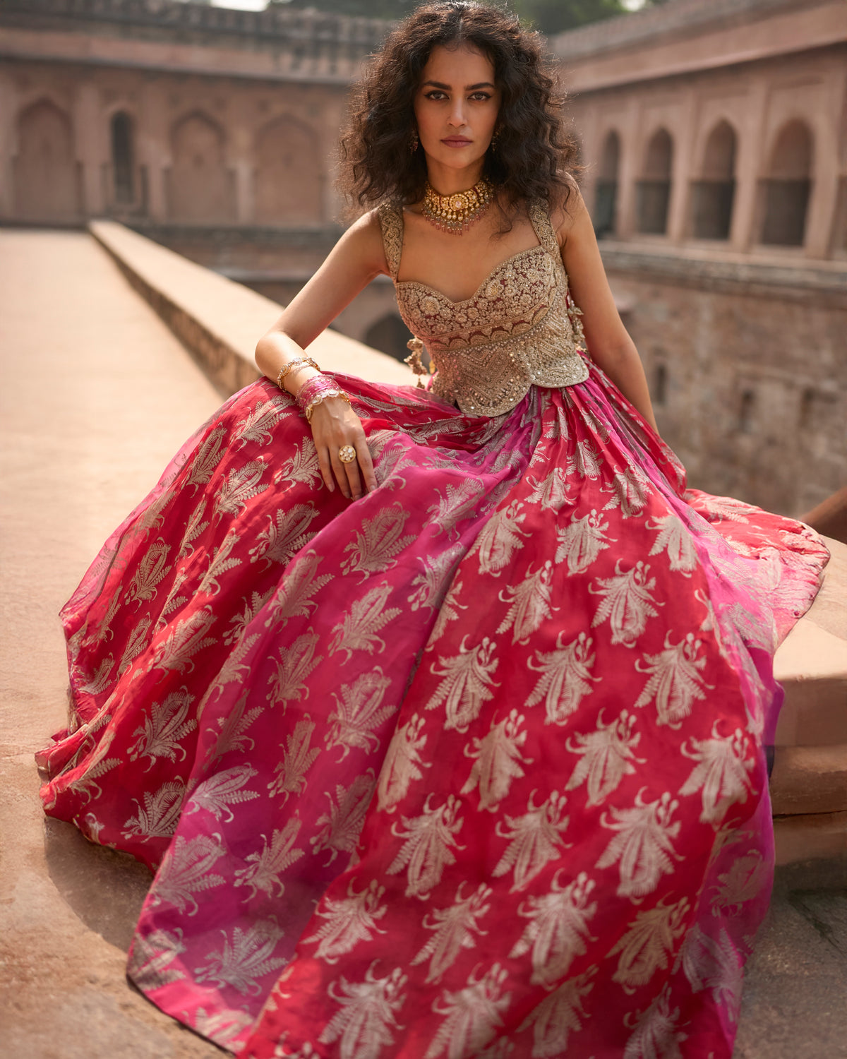 Zara Fuchsia & Red Anarkali