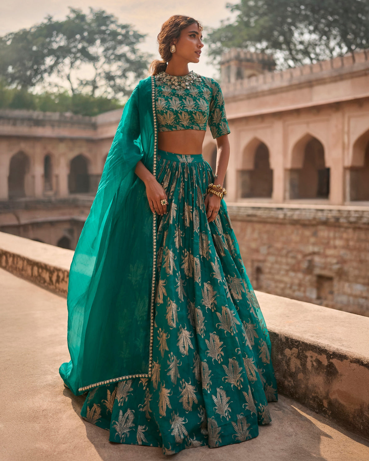 Freya Teal Royal Bloom Lehenga Set