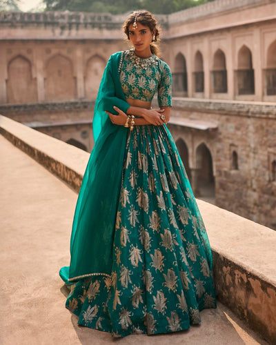 Freya Teal Royal Bloom Lehenga Set