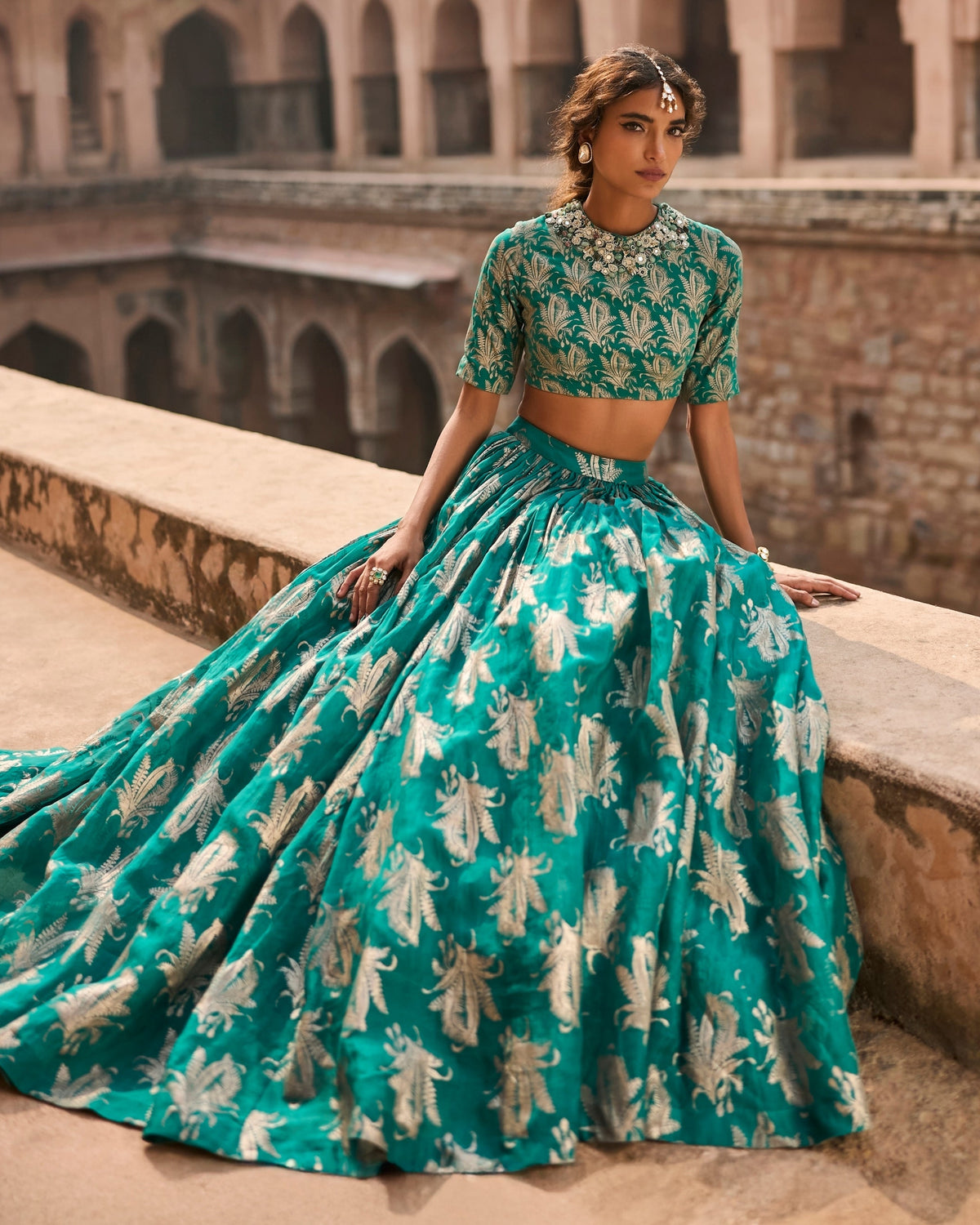 Freya Teal Royal Bloom Lehenga Set