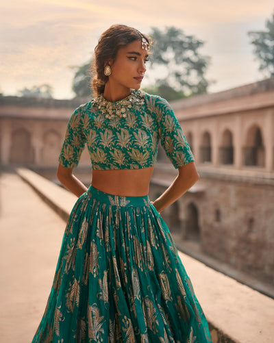 Freya Teal Royal Bloom Lehenga Set