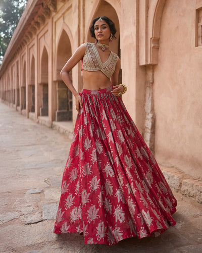 Isla Red Royal Bloom Lehenga Set