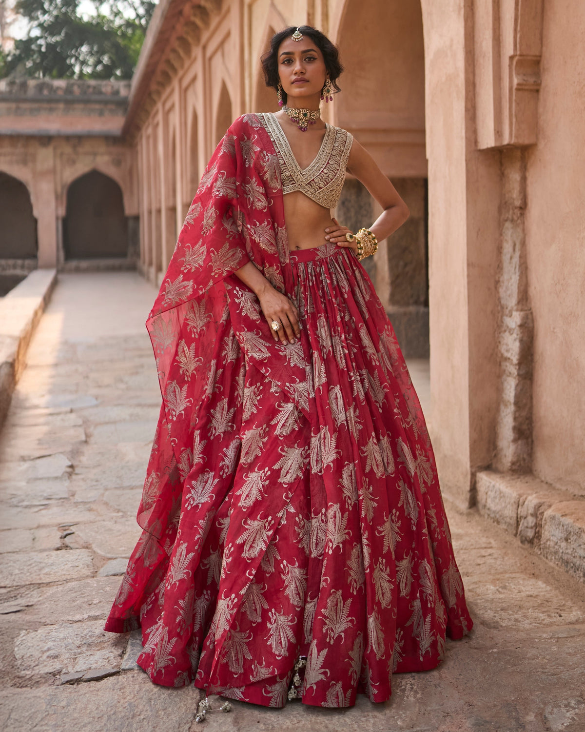 Isla Red Royal Bloom Lehenga Set