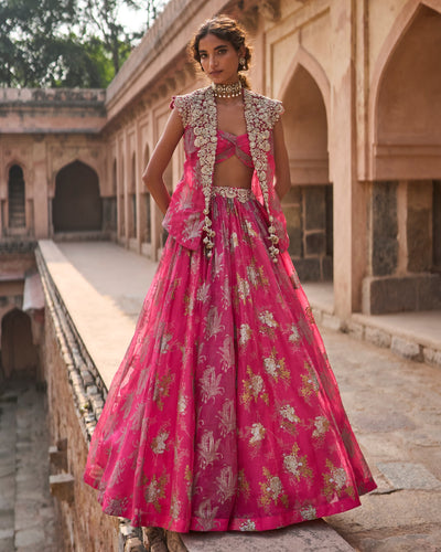 Nur Fuchsia Jacket & Skirt Set