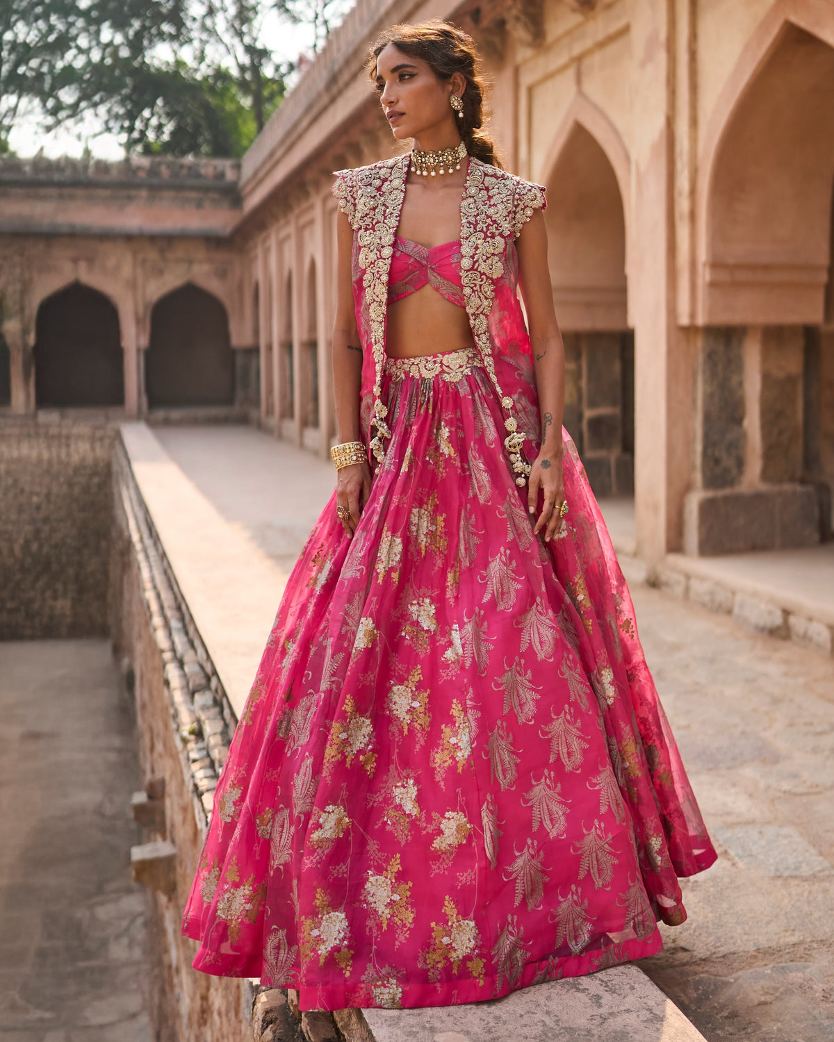 Nur Fuchsia Jacket & Skirt Set