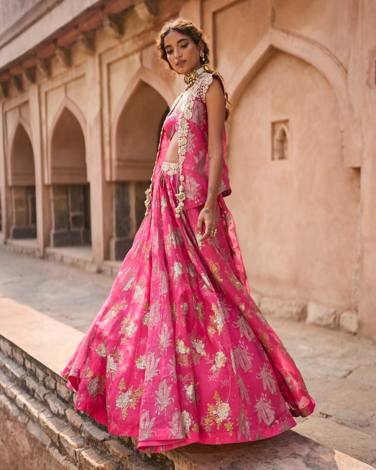 Nur Fuchsia Jacket & Skirt Set