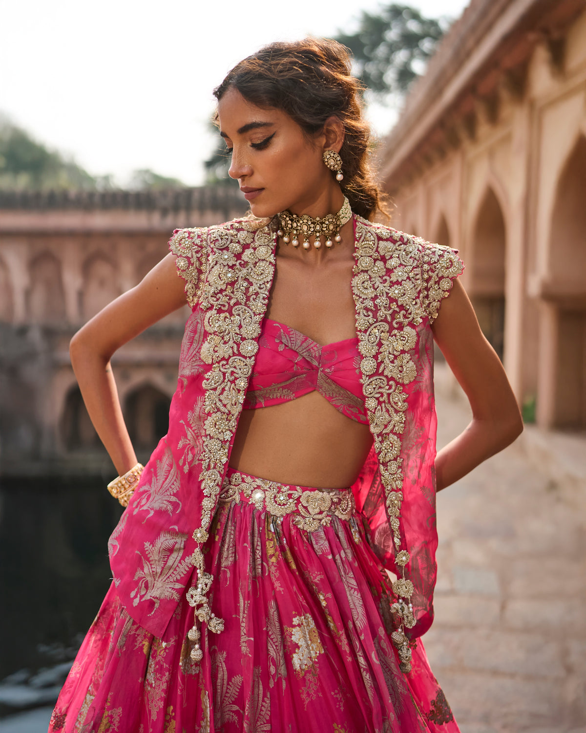 Nur Fuchsia Jacket & Skirt Set