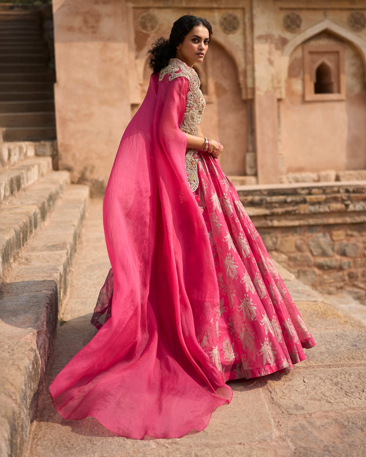 Florance Fuchsia Lehenga & Cape Set