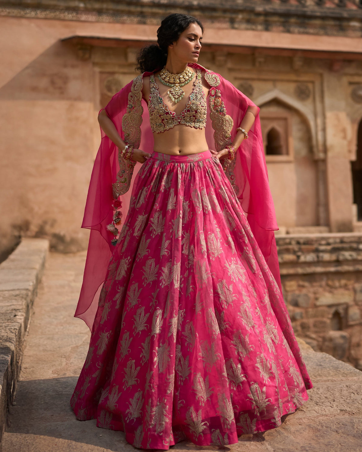 Florance Fuchsia Lehenga & Cape Set