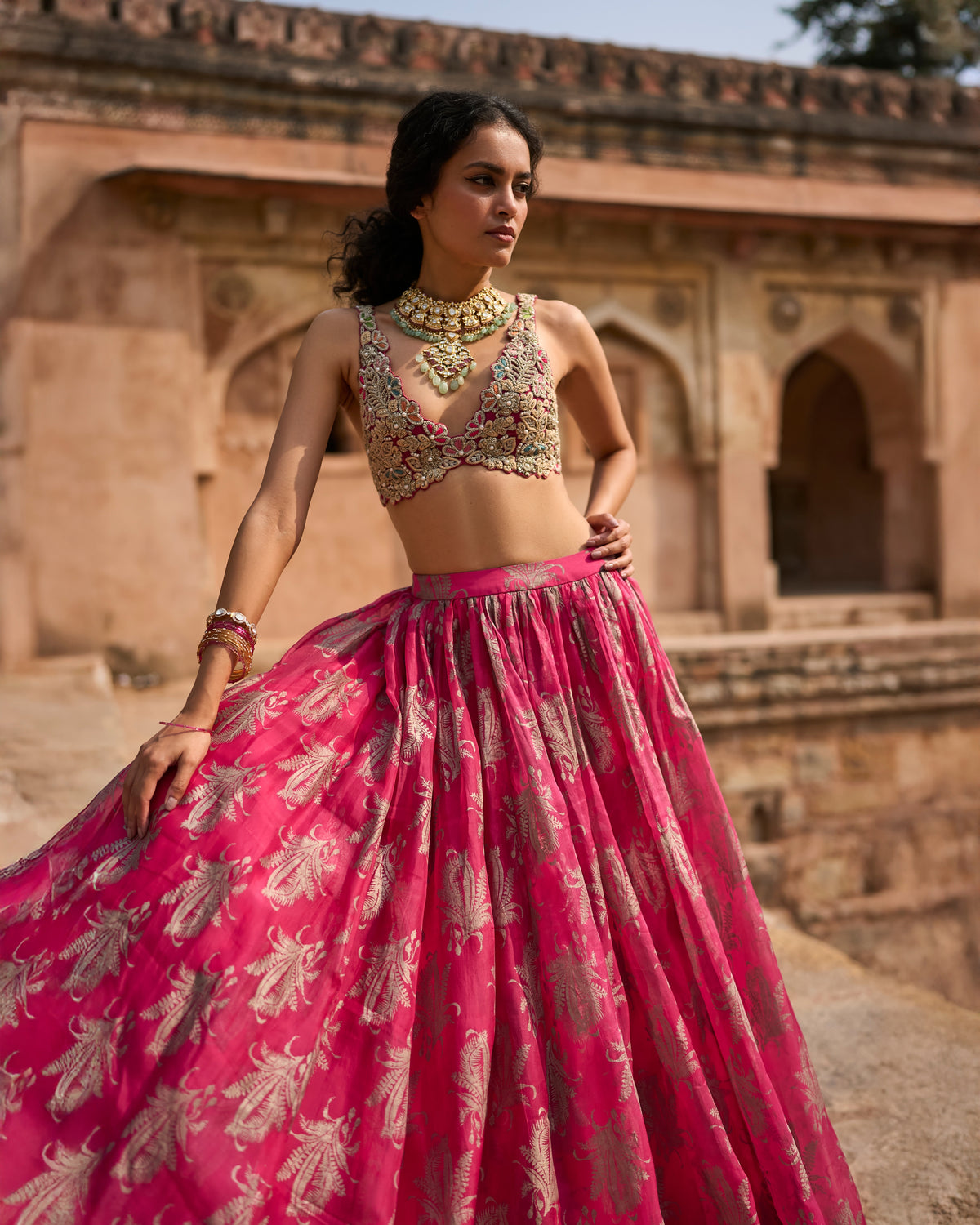 Florance Fuchsia Lehenga & Cape Set