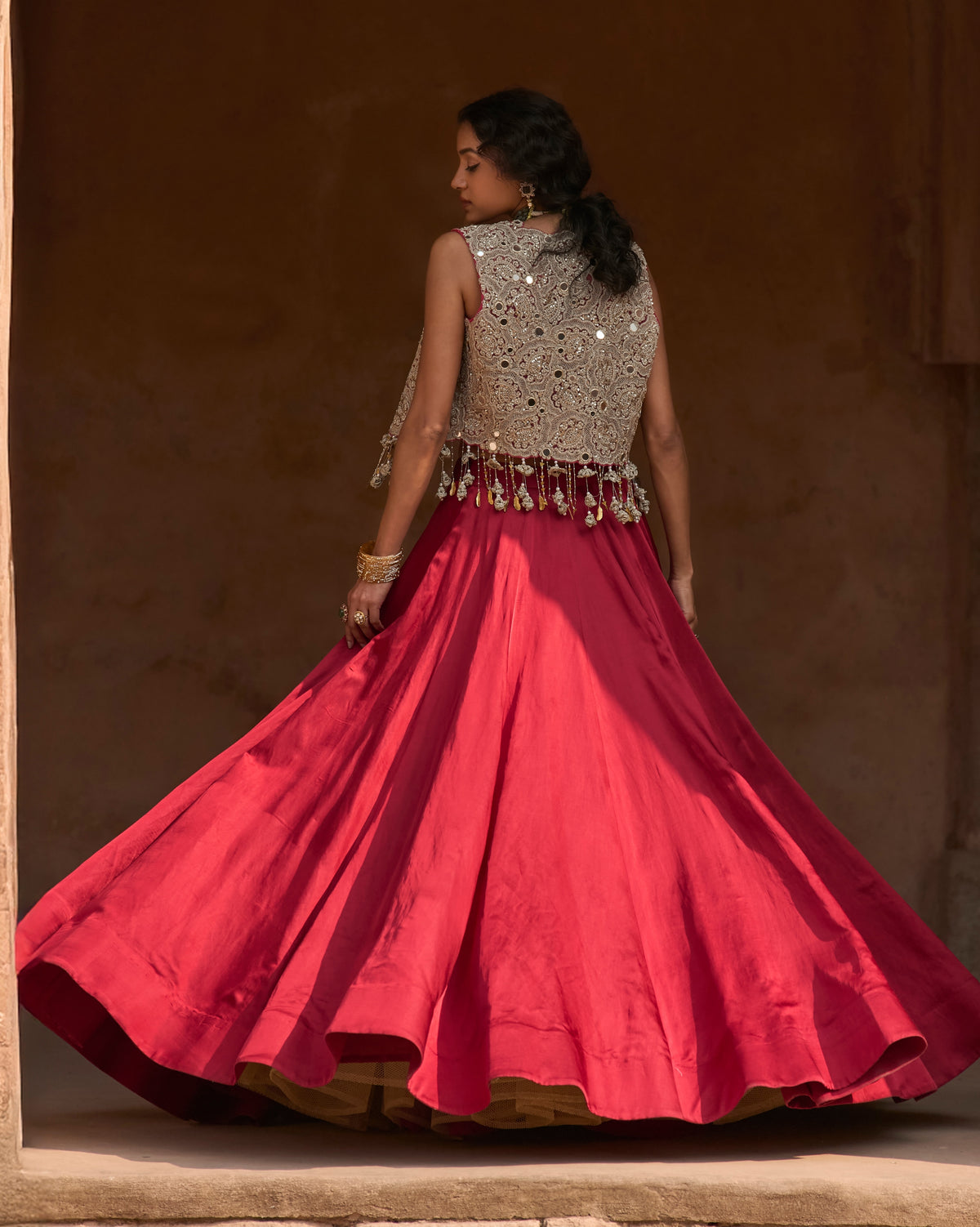 Lora Red Jacket & Skirt Set