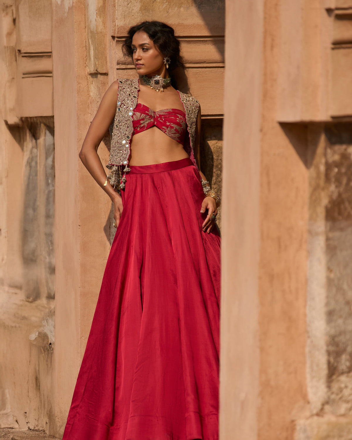 Lora Red Jacket & Skirt Set
