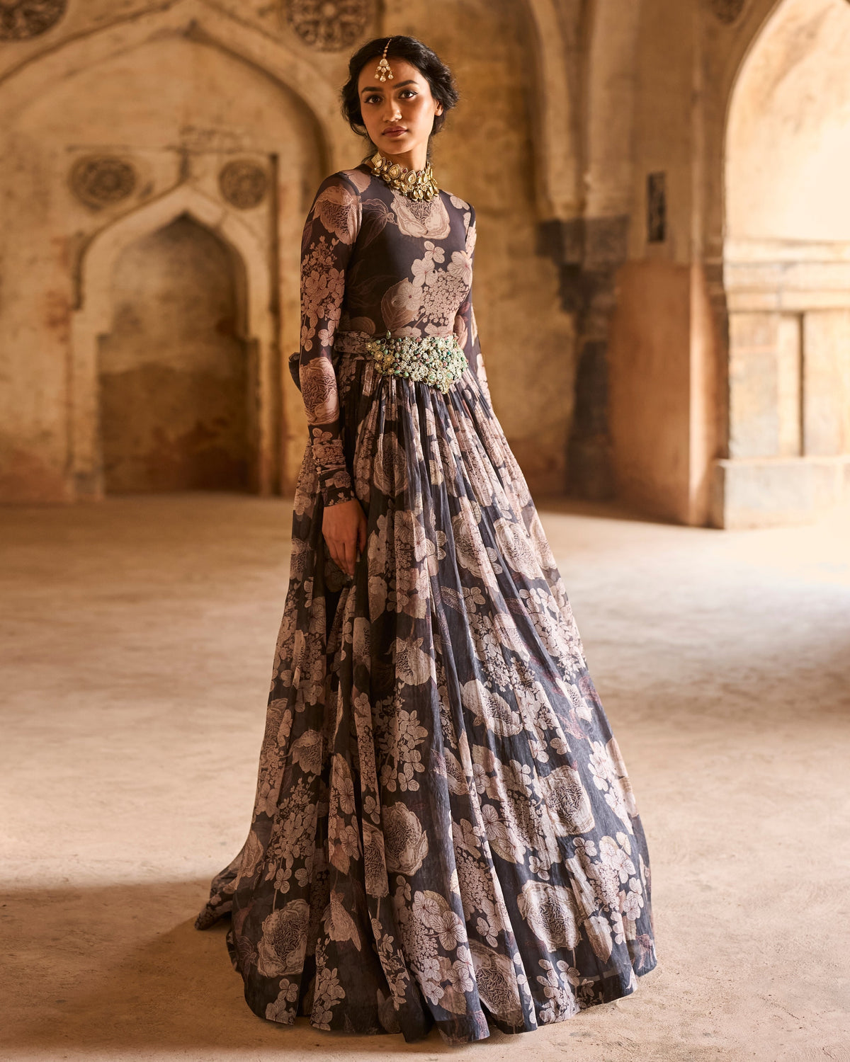 Nora Black Vintage Bloom Anarkali